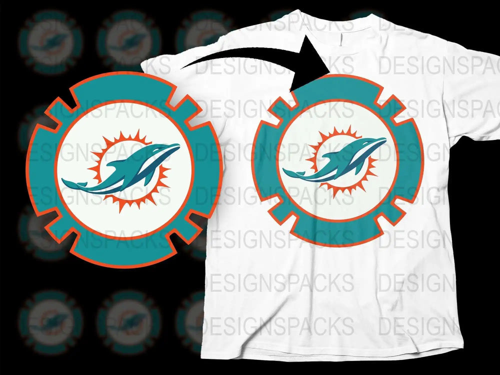 Miami Dolphins Inspired T-Shirt, Cool Fish and Gear Graphic Tee, Sports Fan Apparel, Unisex White Shirt