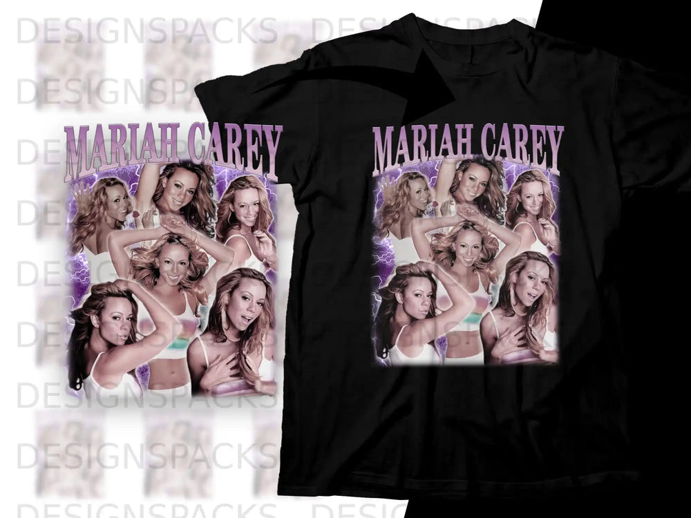 Mariah Carey collage on black t-shirt.
