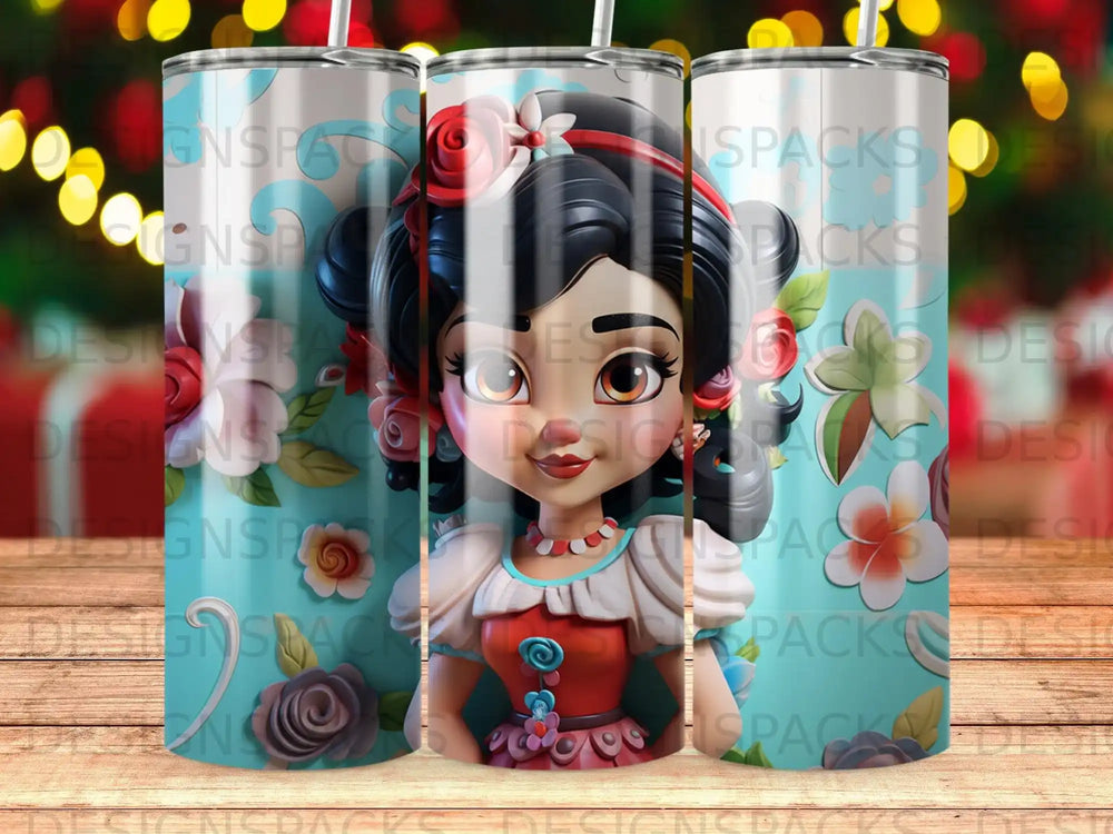 Cartoon character with dark hair in a red and white dress and blue accents.