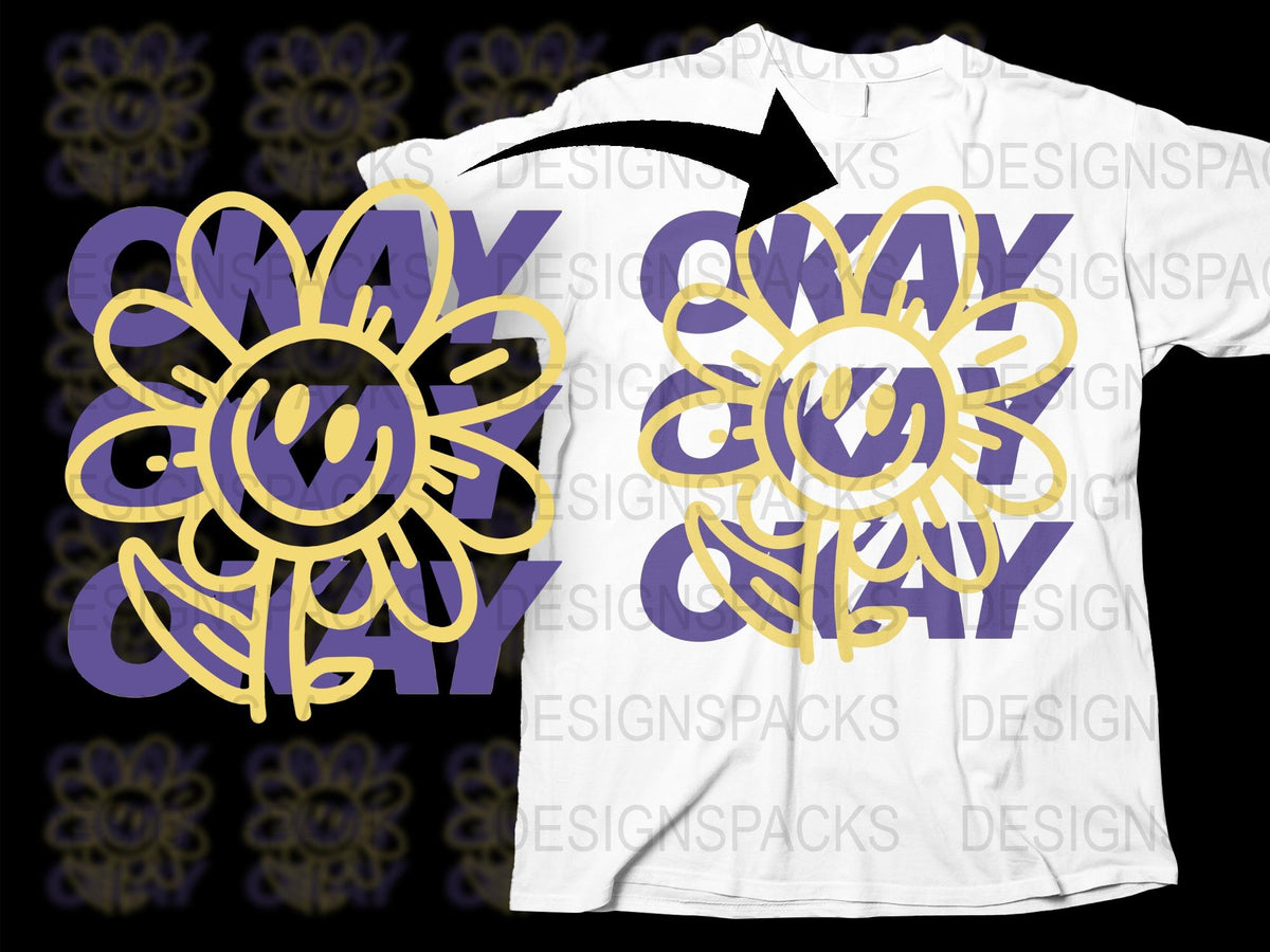 Abstract Floral Graphic T-Shirt, Bold Purple and Yellow Flower Design, Unisex Fashion Top