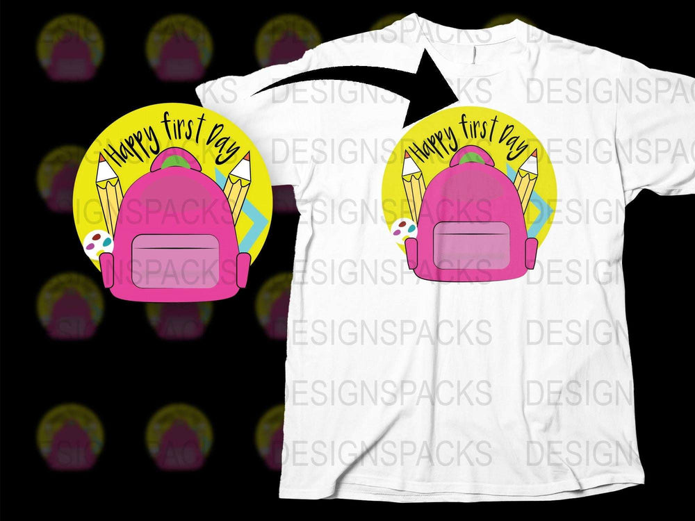 Happy First Day of School T-Shirt, Colorful Backpack Design, Kids School Tee, Unisex Children's Clothing