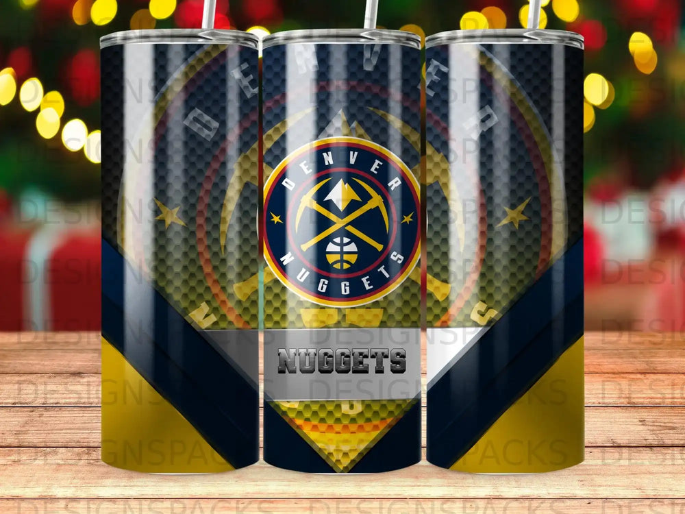 Denver Nuggets logo and team name on a tumbler.