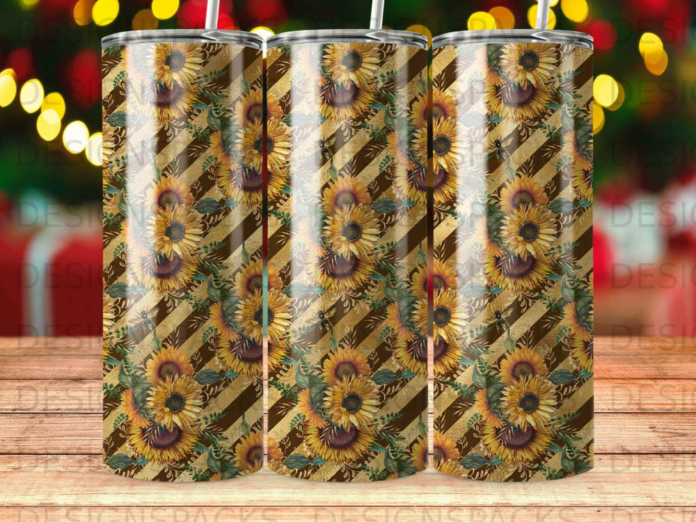 Yellow sunflowers bee gold brown striped tumbler product type