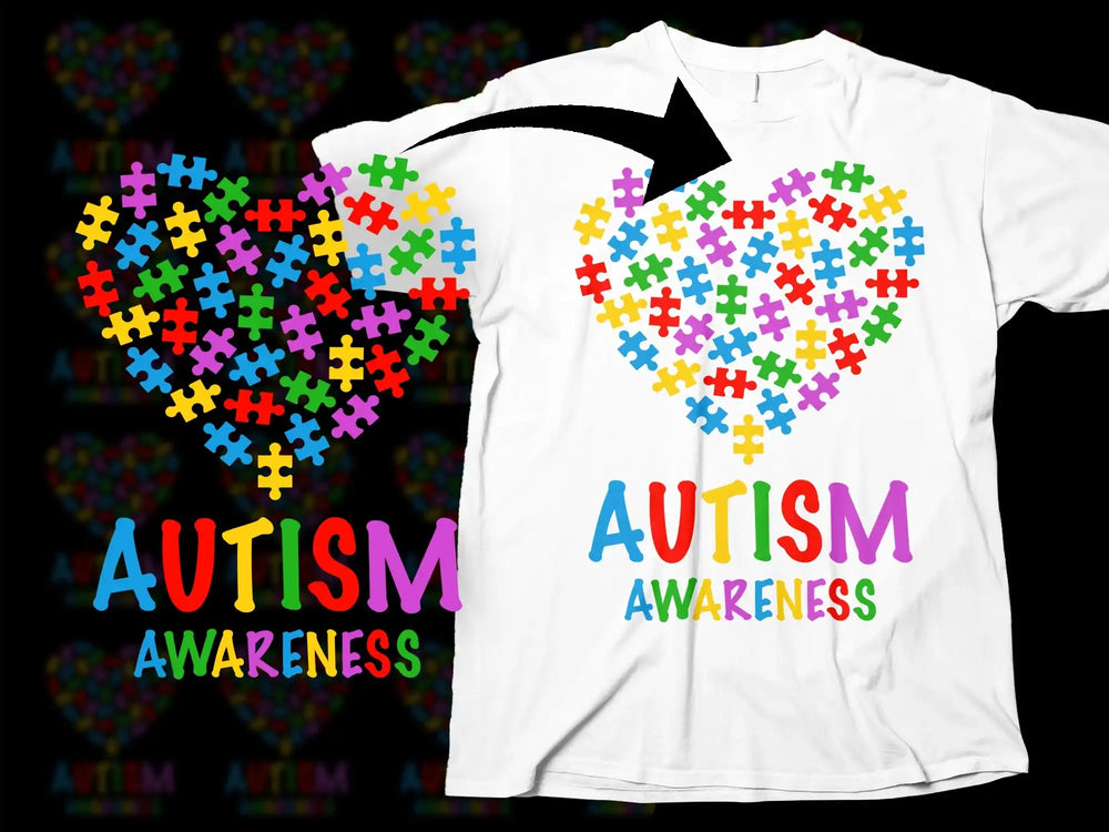 Autism Awareness T-Shirt Colorful Puzzle Heart Design Unisex Tee for Charity Support