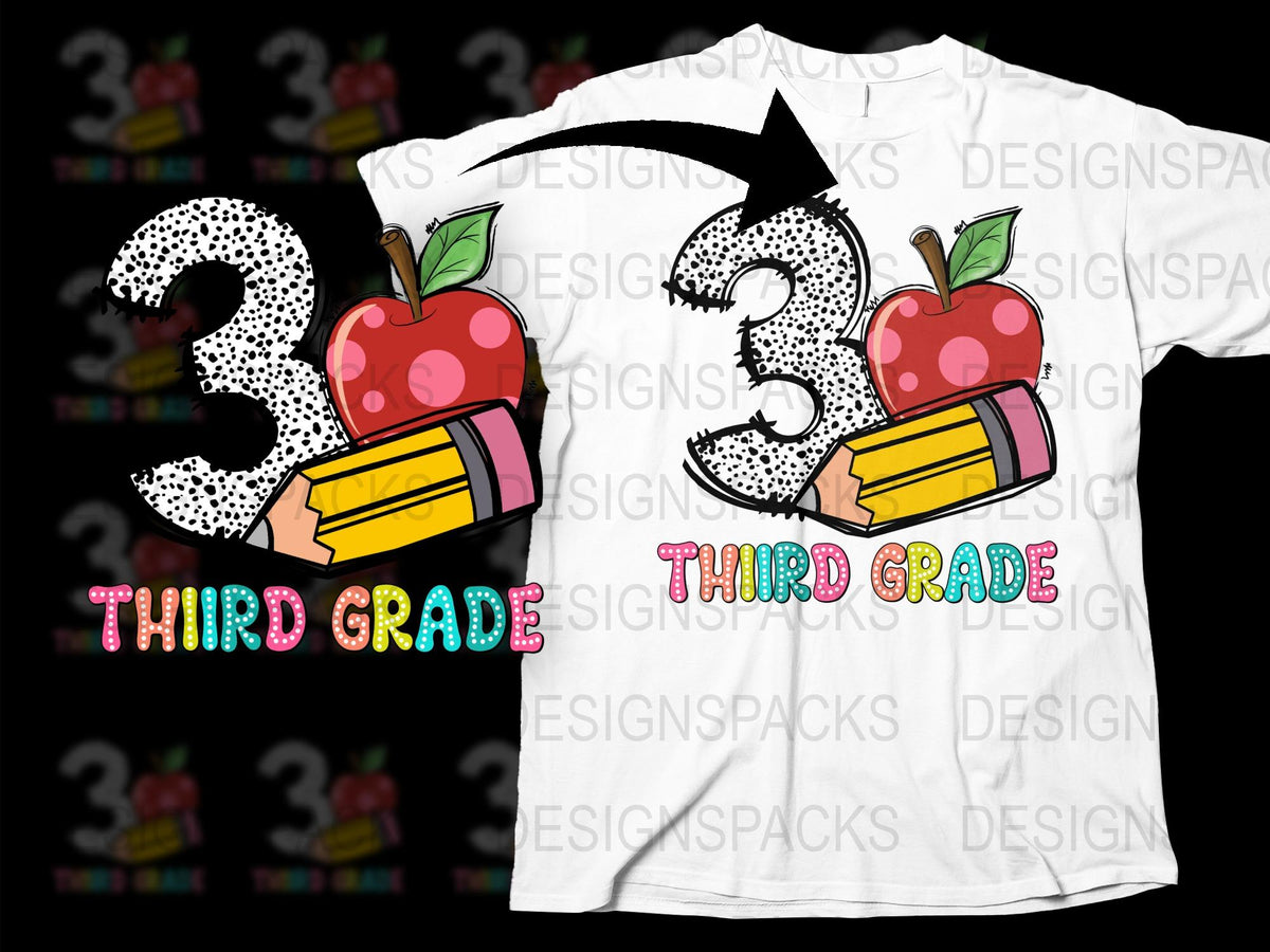 Third Grade Teacher T-Shirt, Cute Apple and Pencil Design, Back to School Outfit, Unisex White Graphic Tee