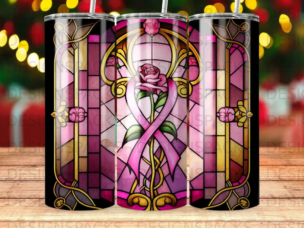 Elegant Rose Stained Glass Tumbler Digital Wrap Design