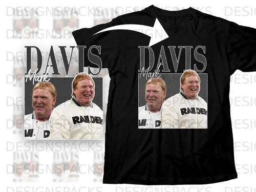 Black t-shirt featuring a close-up of Al Davis with 