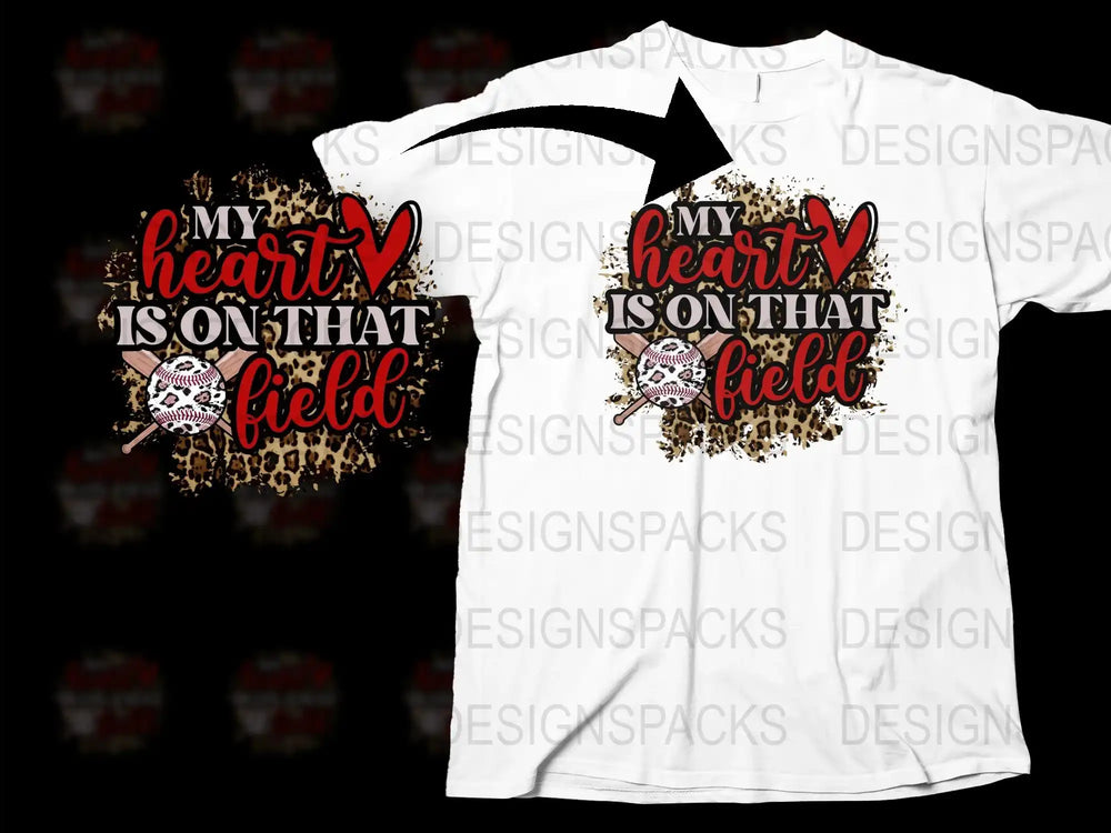 Sports Mom T-Shirt, My Heart is on That Field, Football Mom Tee, Graphic White Shirt with Red Heart and Lace Design