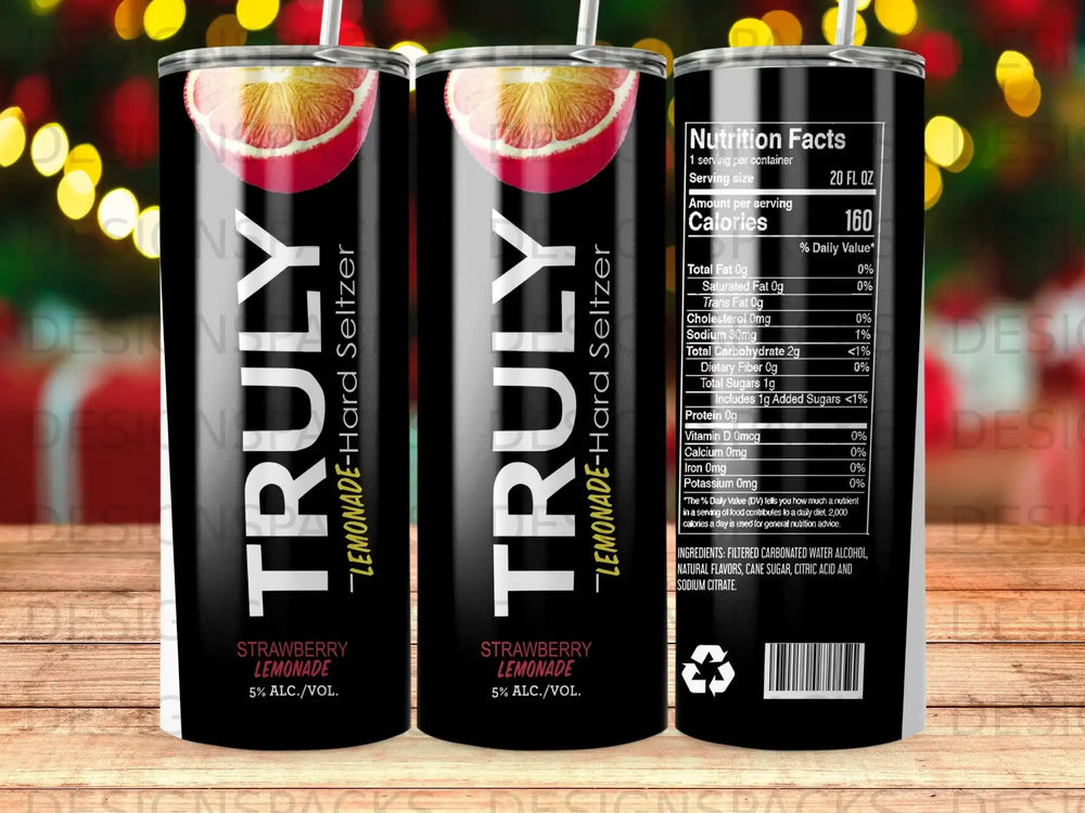 Truly Strawberry Lemonade Hard Seltzer can with nutrition facts.
