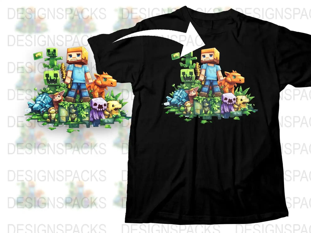 Minecraft Inspired T-Shirt, Colorful Character Print, Youth Gamer Tee, Unisex Kids Apparel, Unique Graphic Shirt