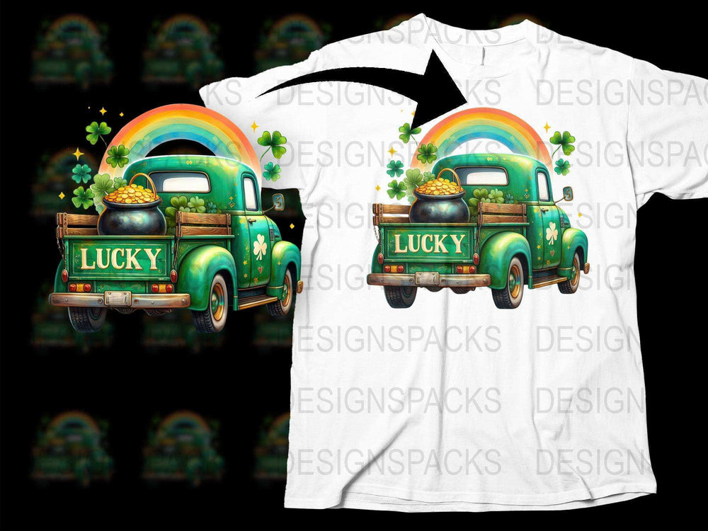 St. Patrick's Day T-Shirt, Vintage Truck Rainbow Clover Print, Lucky Shamrock Graphic Tee, Unisex Fashion