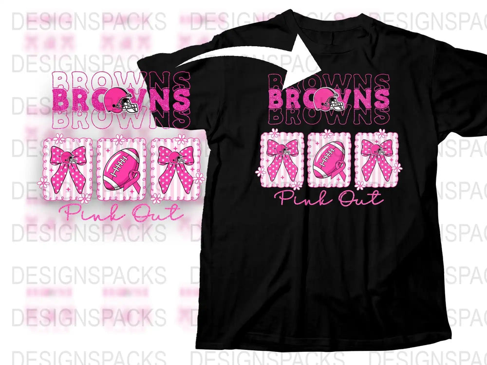Pink Out Browns T-Shirt, Sparkling Glitter Print, Football Fan Apparel, Trendy Sports Tee for Game Day