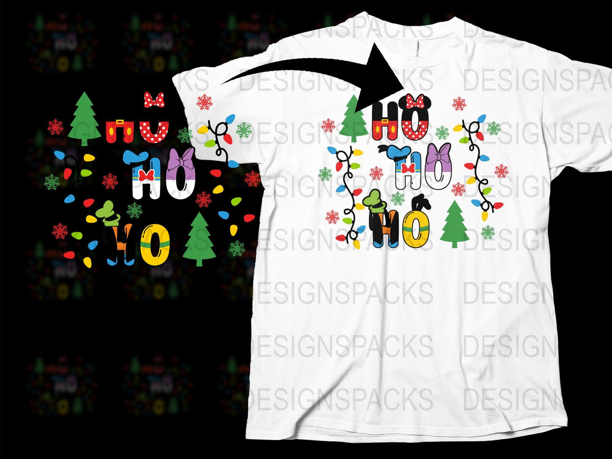 Festive Christmas T-Shirt with Colorful Holiday Graphics, Unisex Ho Ho Ho Tee