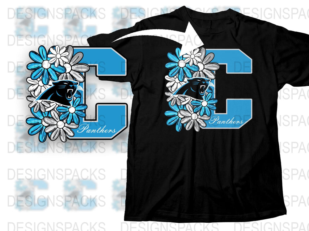 Panther Floral Number 23 Sports Team T-Shirt, Blue and White Graphic Tee, Unisex Casual Shirt