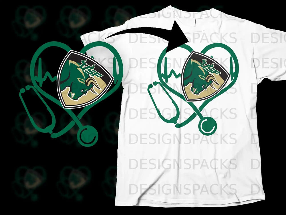 Heartbeat Stethoscope USF Bulls Logo T-Shirt
