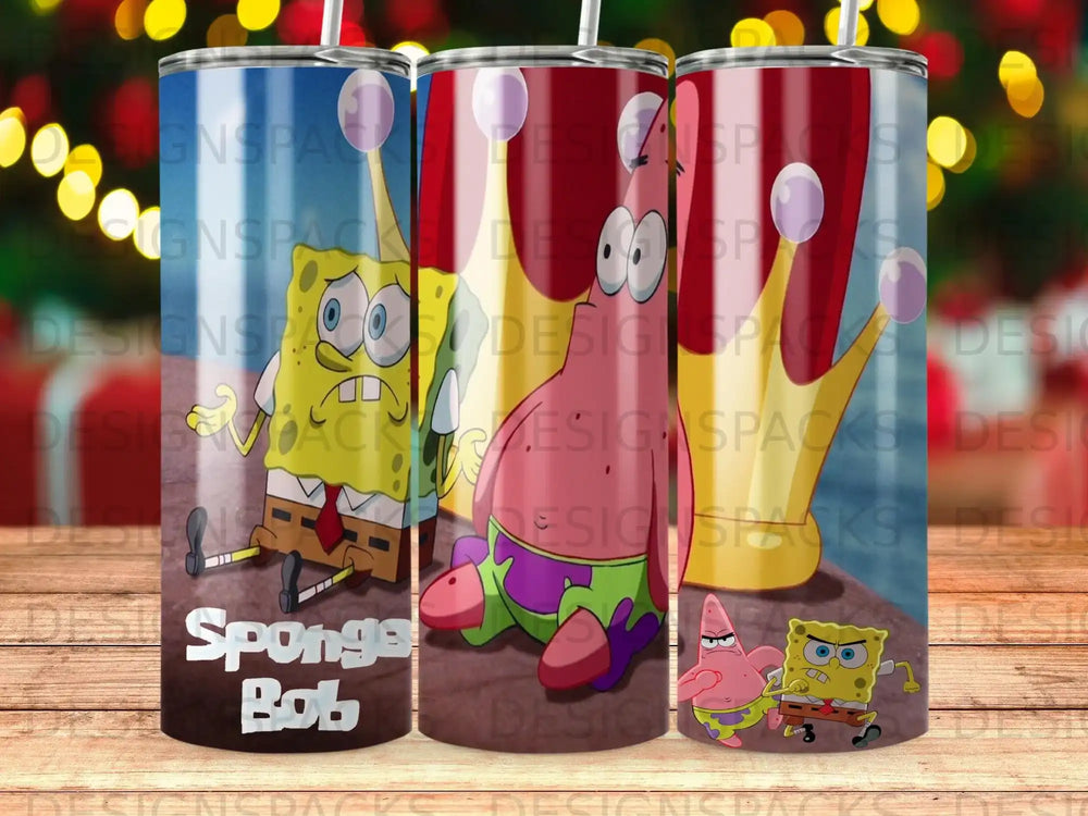 SpongeBob SquarePants character tumbler with repeating pattern.