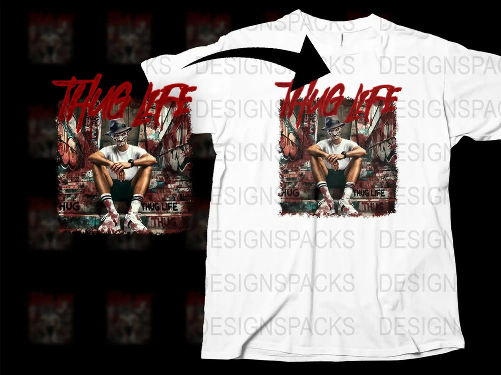 Vintage Hip Hop T-Shirt, Thug Life Graphic Tee, Urban Streetwear Fashion, Unisex Retro Shirt Design
