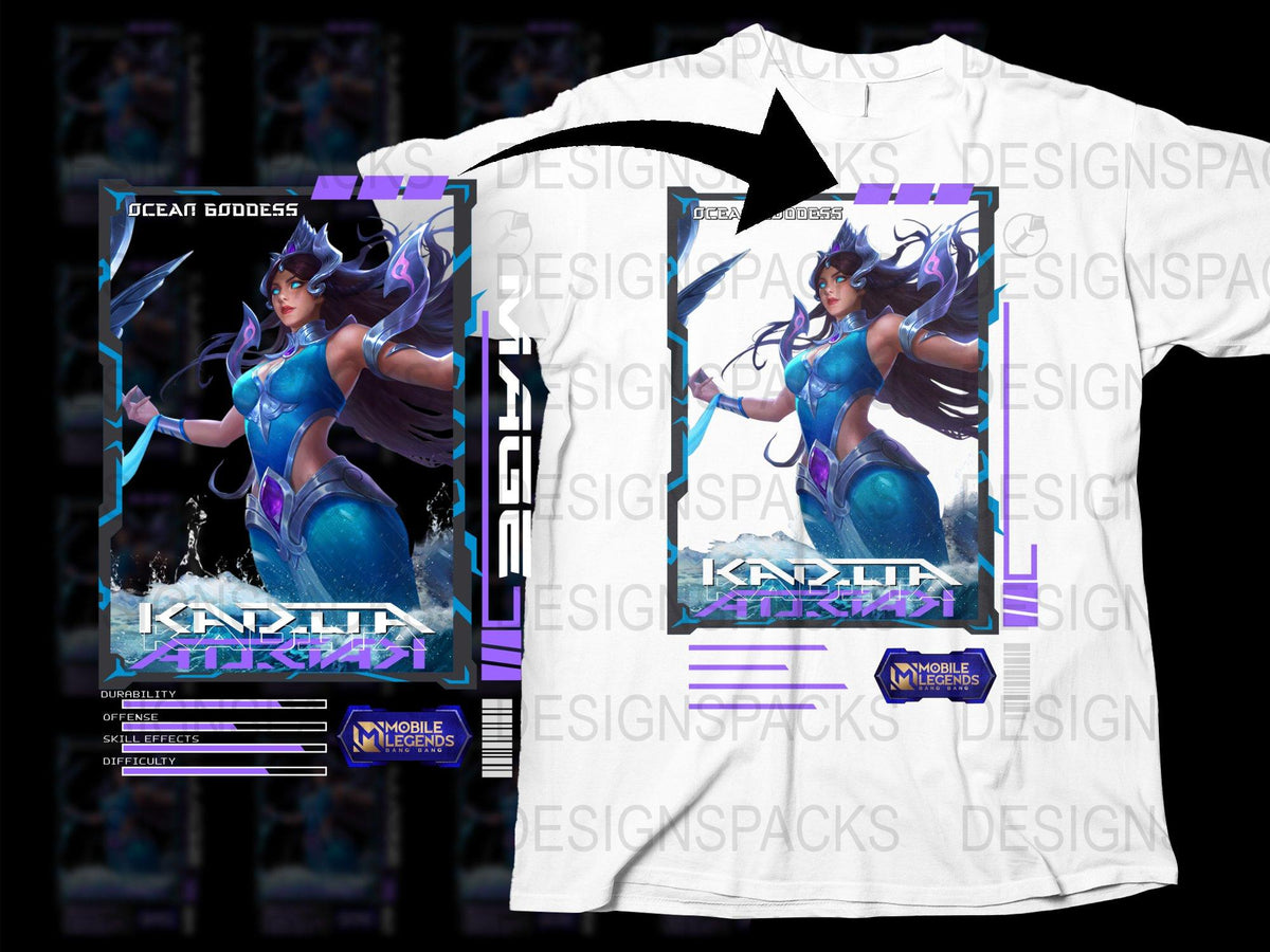 Ocean Goddess Karina Mobile Legends Graphic T-Shirt, Anime Game Character Tee, Vibrant Purple Design