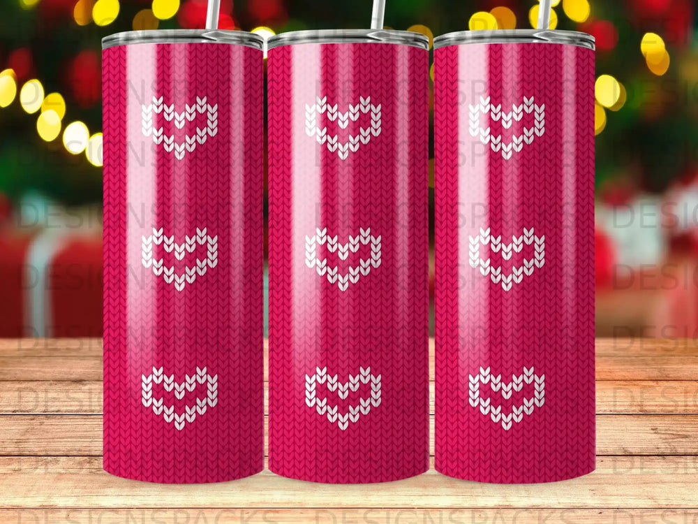 Pink Hearts Knit Sweater Pattern Tumbler Cozy Love product type