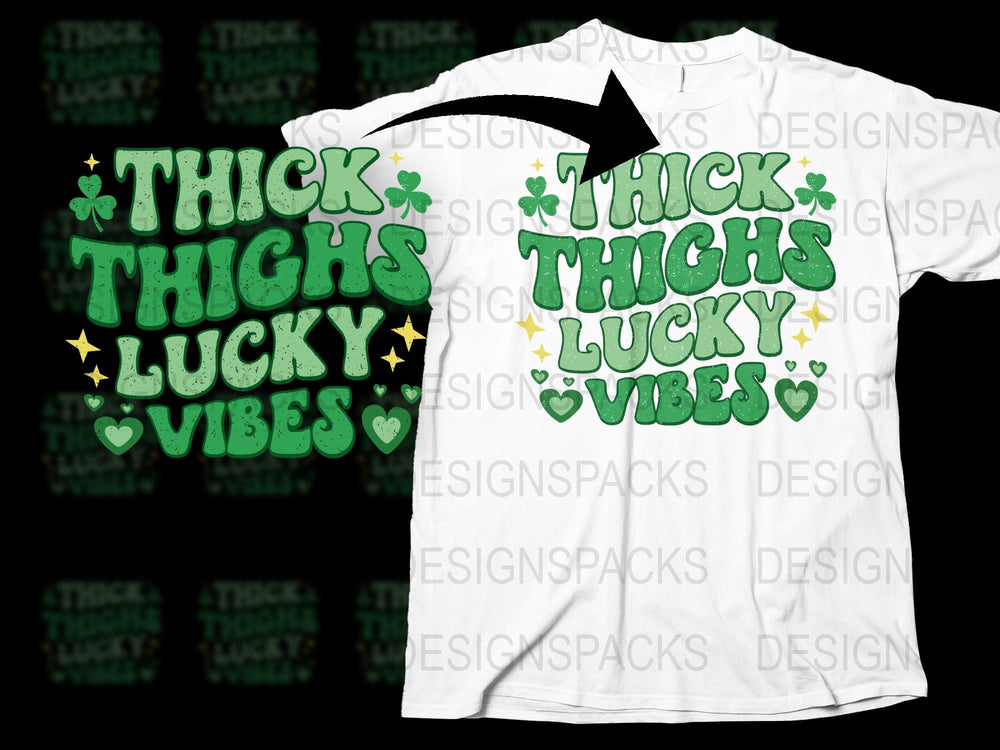 Thick Thighs Lucky Vibes T-Shirt, St. Patrick's Day Shirt, Green Shamrock Tee, Unisex Graphic Tee for Spring
