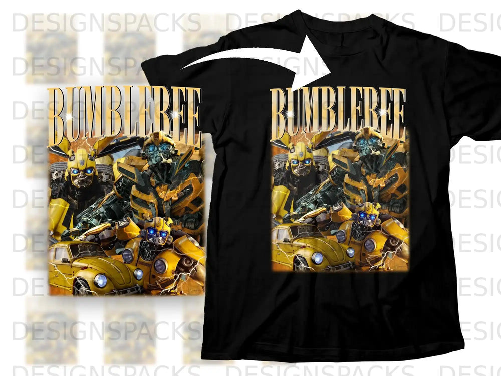 Black t-shirt with Bumblebee robot and car graphic.