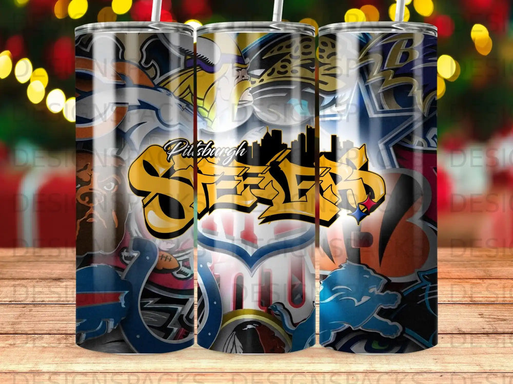 Pittsburgh Steelers graffiti print tumbler with team logos.
