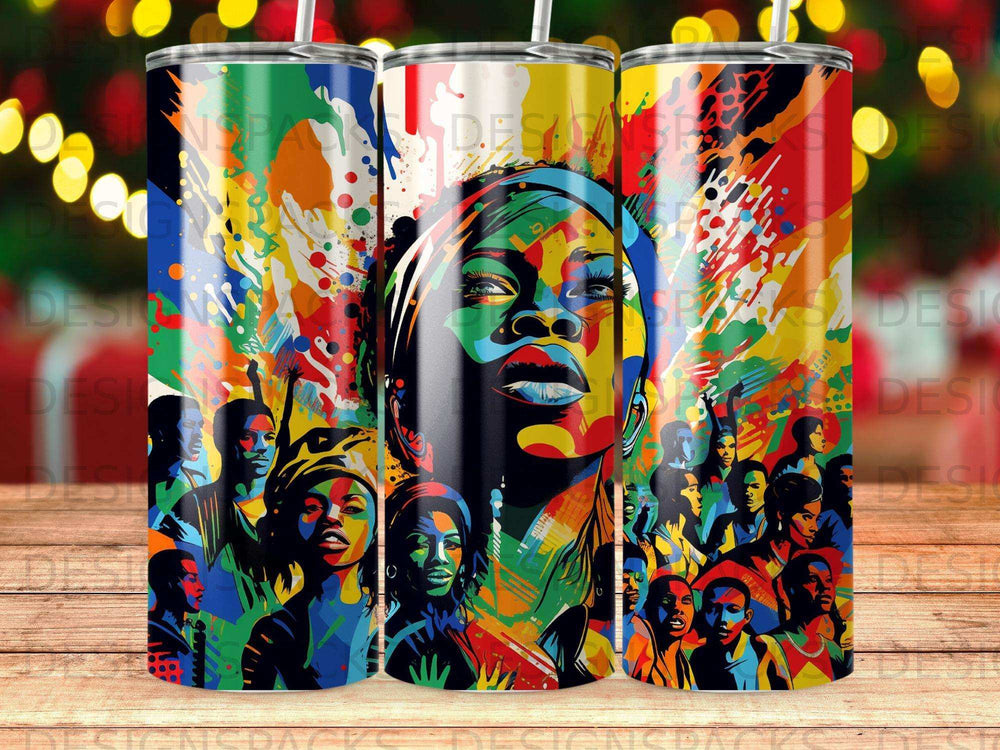 Vibrant abstract portrait of a woman surrounded by a diverse crowd.