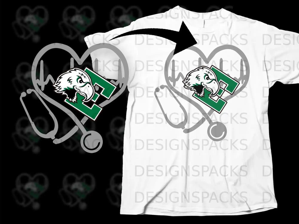 Heartbeat Stethoscope and Eagle Print T-Shirt Product