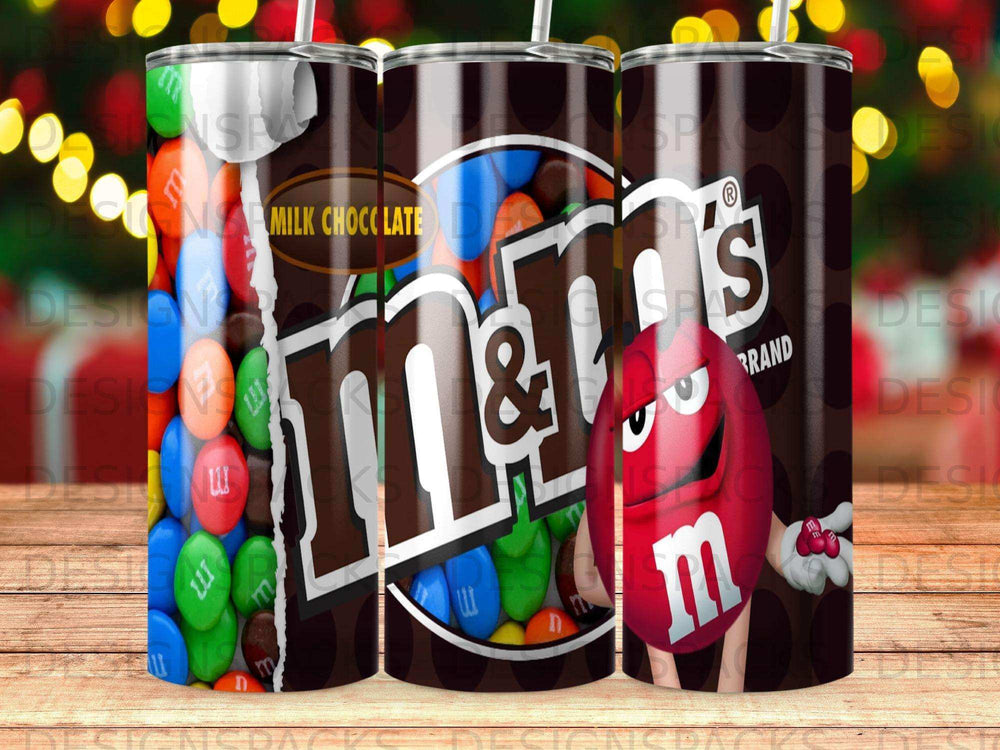M&M's Milk Chocolate characters and logo on a tumbler.