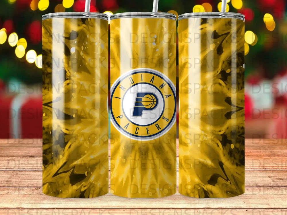 Indiana Pacers logo on a tie-dye tumbler.