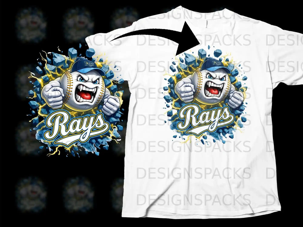 Fierce Baseball Mascot Rays Design Graphic T-Shirt