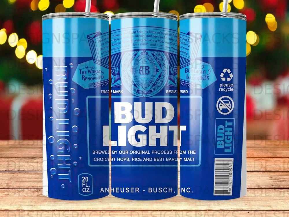 Bud Light beer can with logo, "Bud Light" text, and brewing details.