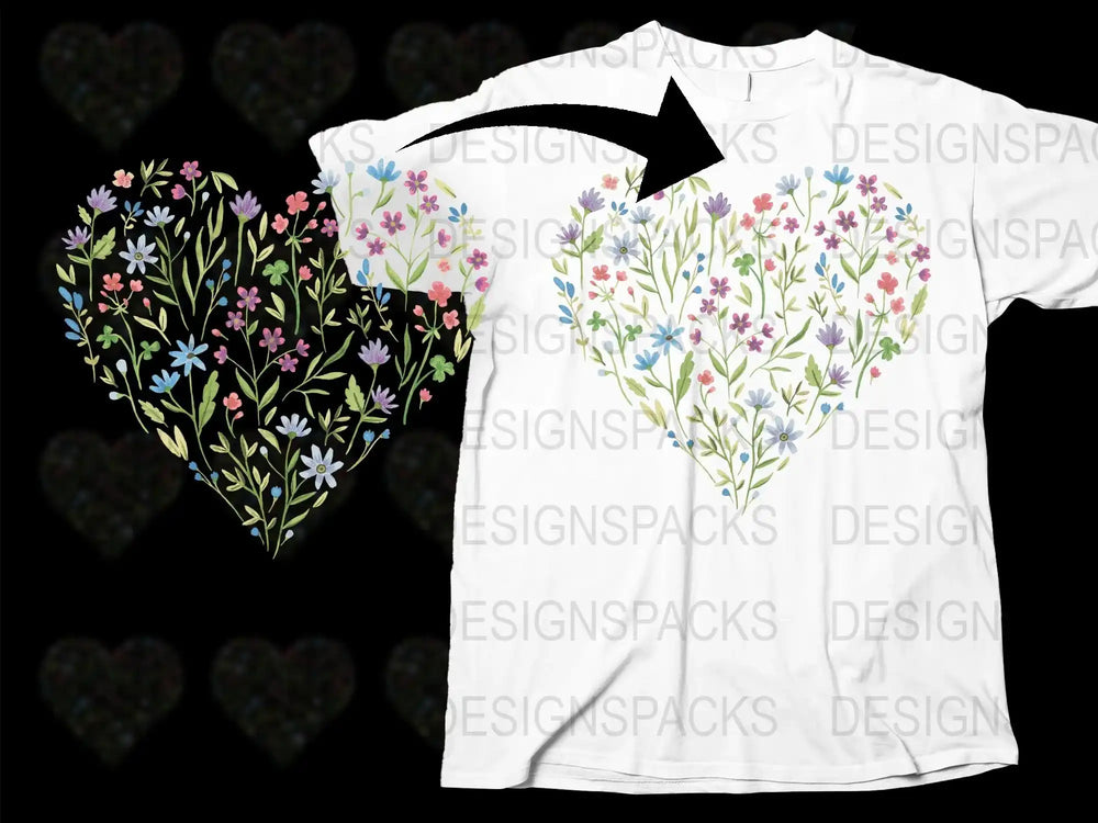 Floral Heart T-Shirt, Colorful Flower Print, Spring Blossom Graphic Tee, Unique Women's Fashion Top