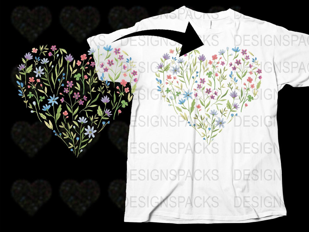 Floral Heart T-Shirt, Colorful Flower Print, Spring Blossom Graphic Tee, Unique Women's Fashion Top