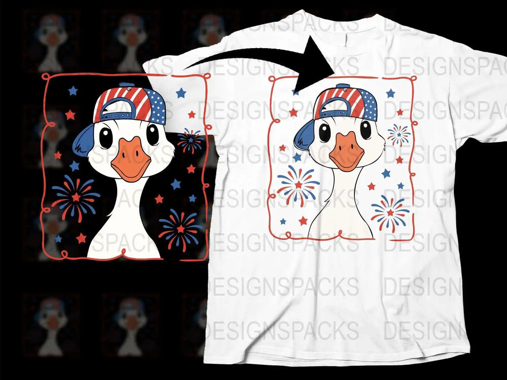 Patriotic Duck T-Shirt, 4th of July Fireworks Tee, Unisex Kids and Adults, Summer Holiday Top