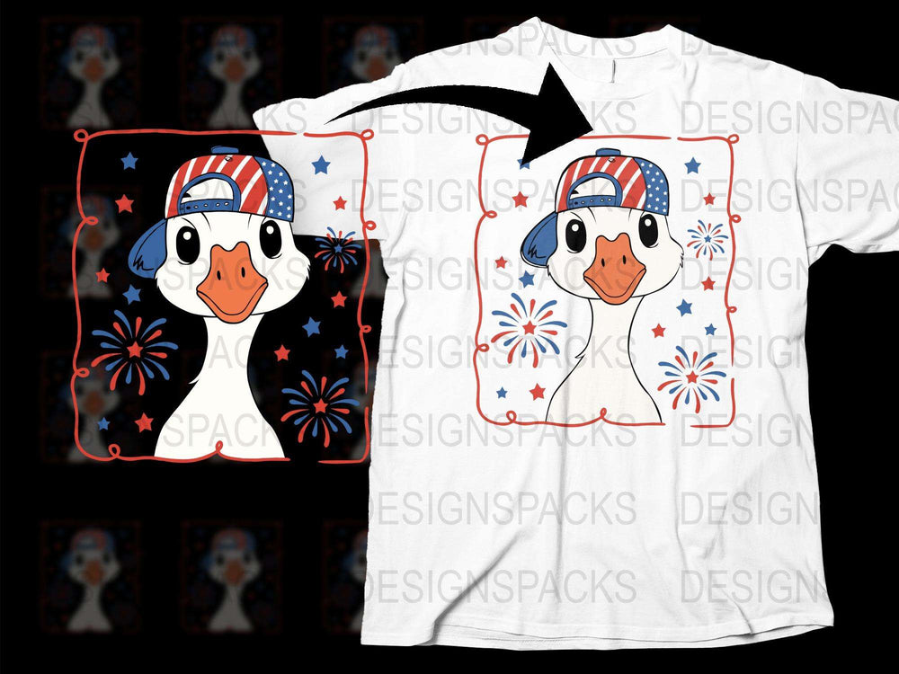 Patriotic Duck T-Shirt, 4th of July Fireworks Tee, Unisex Kids and Adults, Summer Holiday Top