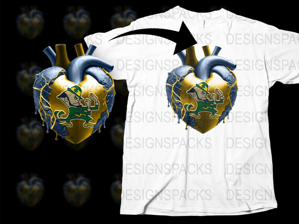 Anatomical Heart Graphic T-Shirt, Steampunk Heart with Pipes, Unique Illustration Tee, Artistic Gold and Blue Design Shirt