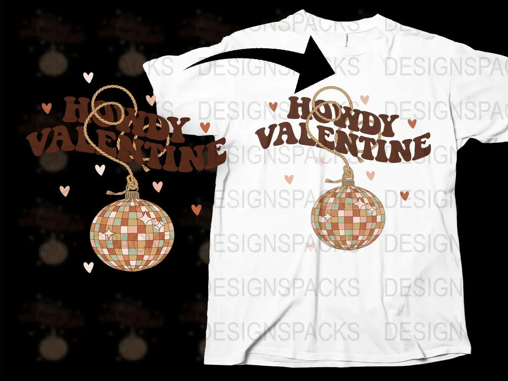 Howdy Valentine Disco Ball T-Shirt, Retro Style Graphic Tee, Casual Unisex Clothing for Valentine's Day