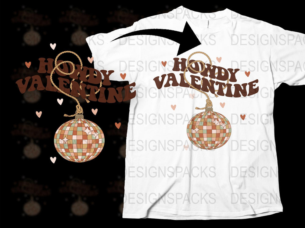 Howdy Valentine Disco Ball T-Shirt, Retro Style Graphic Tee, Casual Unisex Clothing for Valentine's Day