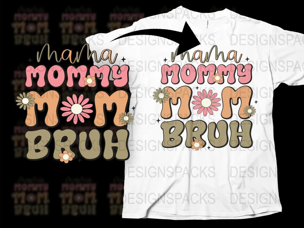 Funny Mom T-Shirt, Mama Mommy Mom Bruh Quote, Floral Mother's Day Gift Tee, Casual Women's Fashion Top