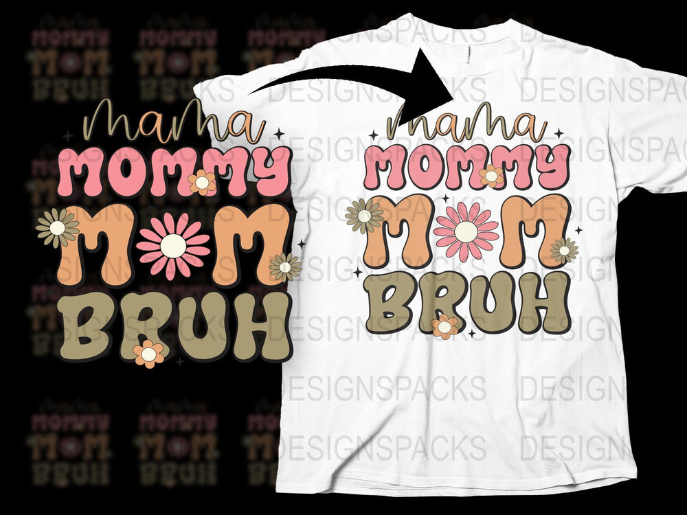 Funny Mom T-Shirt, Mama Mommy Mom Bruh Quote, Floral Mother's Day Gift Tee, Casual Women's Fashion Top