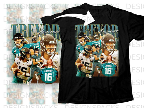Trevor Lawrence 16 Jacksonville Jaguars t-shirt design with team logo.