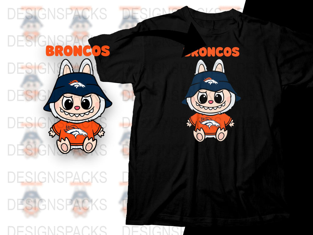 Broncos Fan T-Shirt, Cute Cartoon Character, Orange and Black Kids Tee, Sports Team Apparel