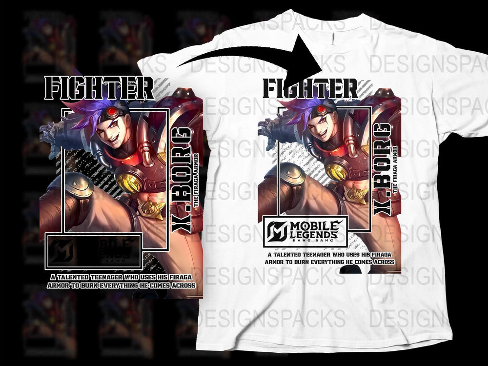 Mobile Legends Fighter X.Borg T-Shirt, Graphic Tee, Gaming Merchandise, Cool Character Design Shirt