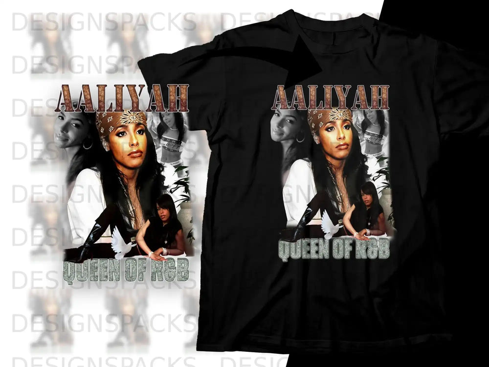 Aaliyah Queen of R&B graphic t-shirt with vintage collage.