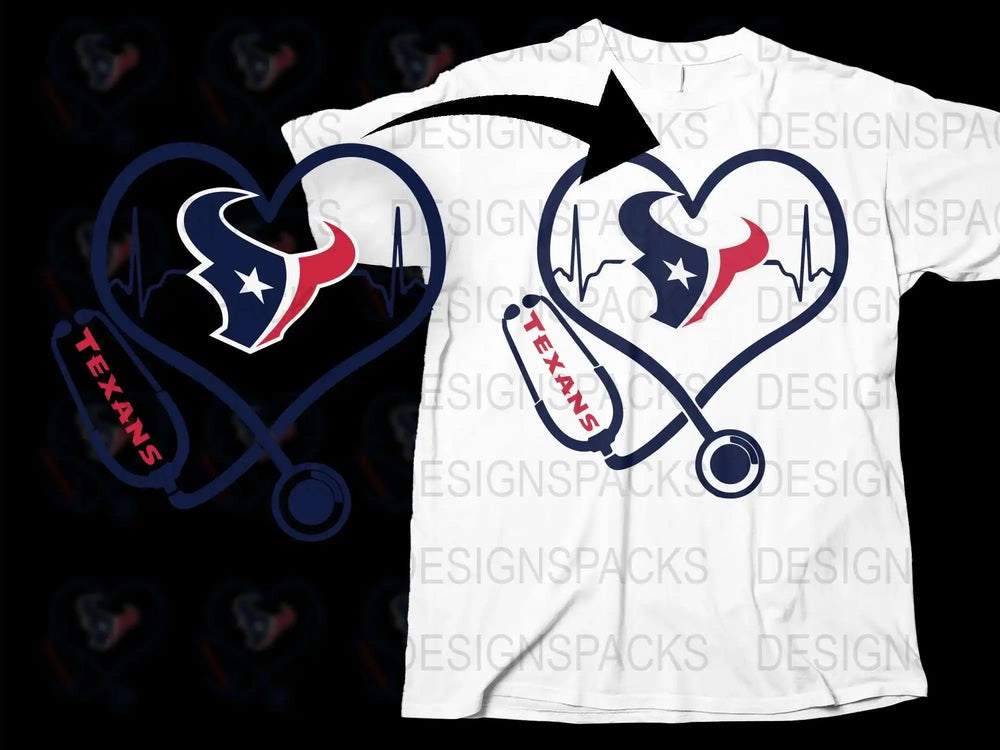 Texas Team Heart Stethoscope T-Shirt, Sports Fan Gift, Nurse Doctor Healthcare Apparel, Unisex White Tee