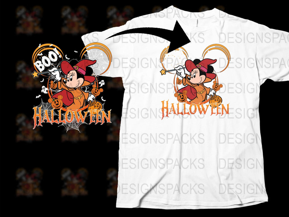 Cute Halloween T-Shirt with Cartoon Witch and Pumpkin, Kids Holiday Tee, Halloween Costume Party Shirt, Fun October Apparel