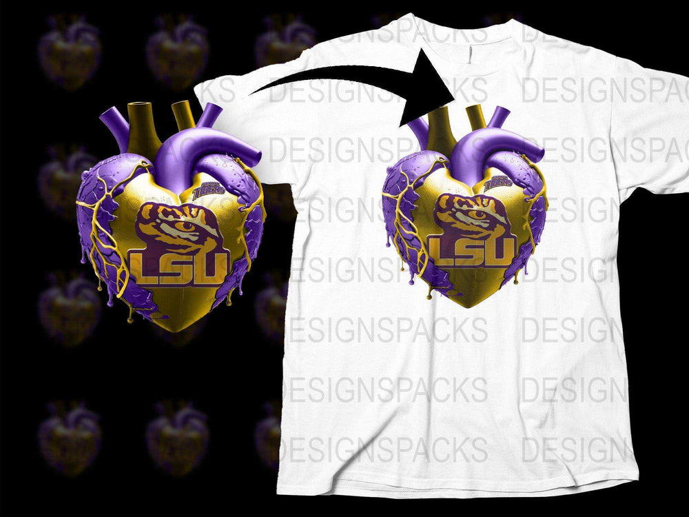 LSU Heart Design T-Shirt, Purple and Gold Sports Fan Apparel, Unisex Graphic Tee, College Football Tailgate Clothing