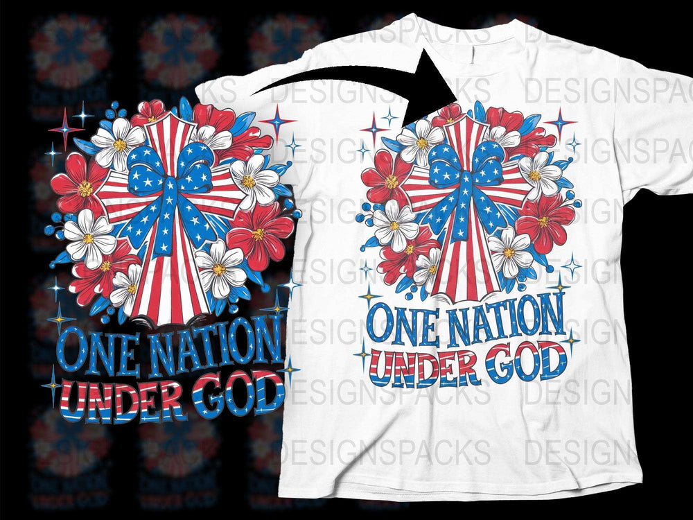 Patriotic T-Shirt One Nation Under God USA Flag Fireworks Tee 4th of July Independence Day Outfit