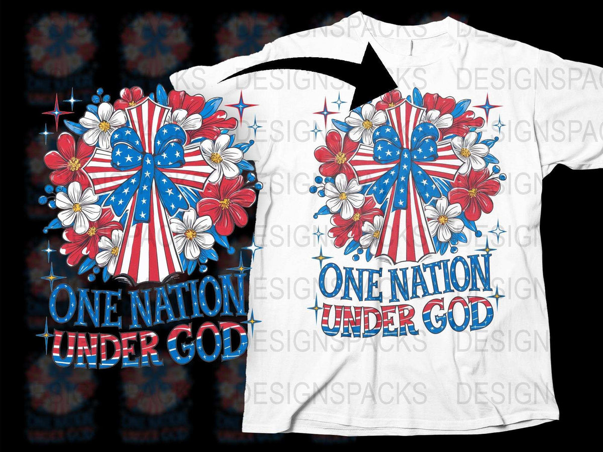 Patriotic T-Shirt One Nation Under God USA Flag Fireworks Tee 4th of July Independence Day Outfit